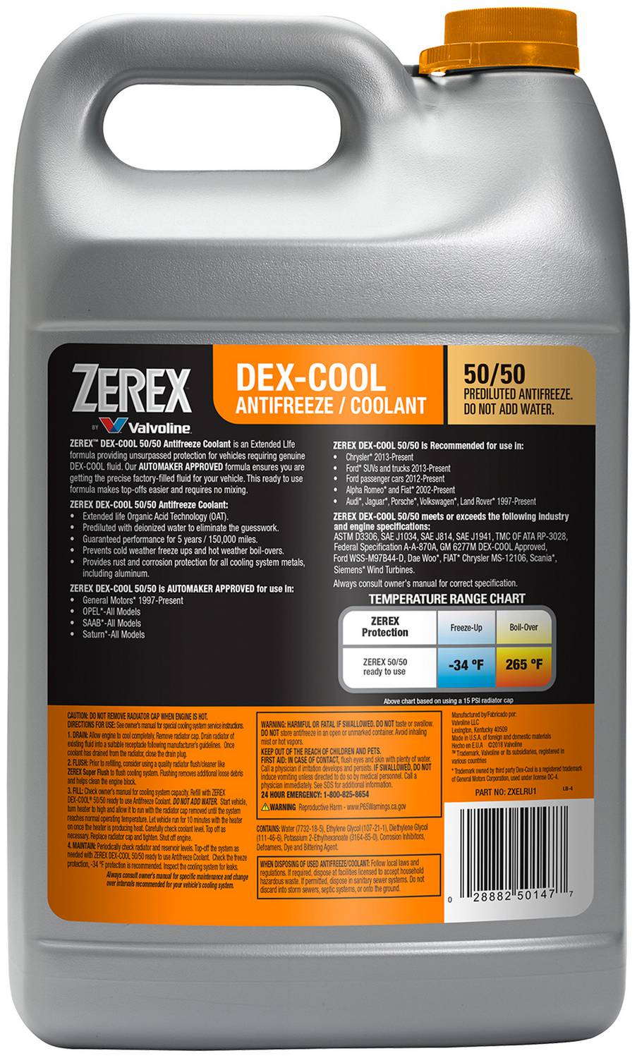 Zerex 1 Gallon Orange 50/50 DEX-COOL Antifreeze/Coolant