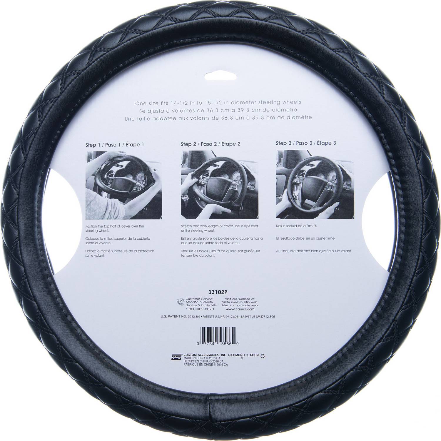 Custom Accessories Steering Wheel Cover Black 33102P | O