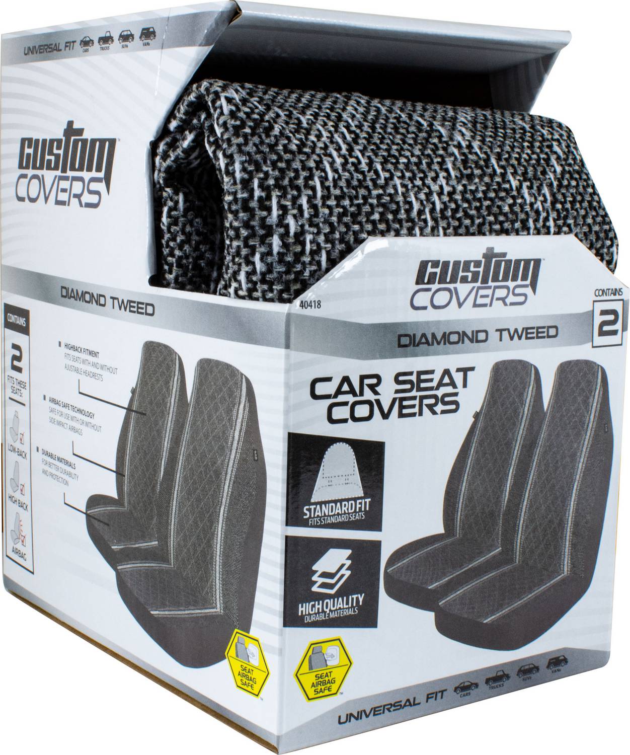 Custom Accessories Black, Gray Bucket High Back Seat Cover 40418