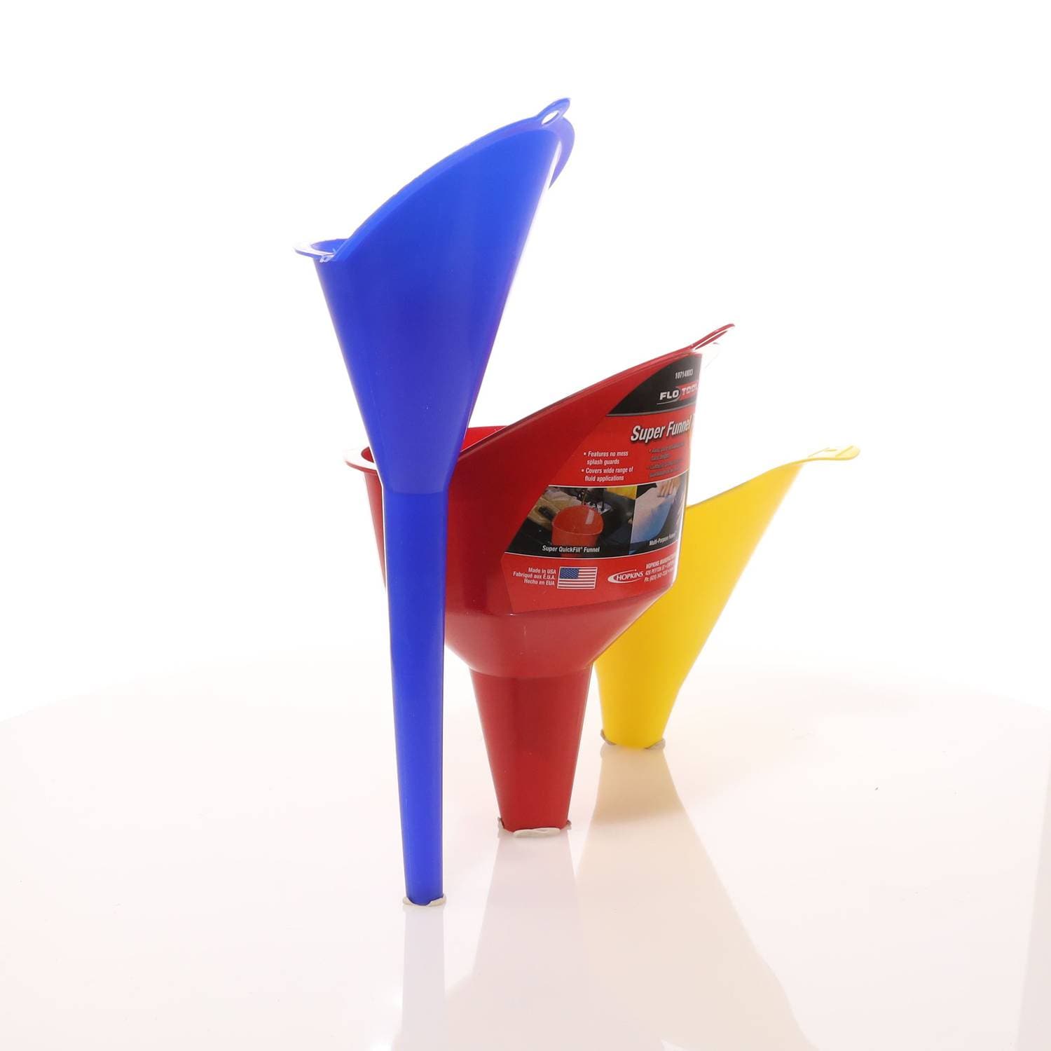 Hopkins FloTool Blue, Red, Yellow Plastic Funnel 10714MX3