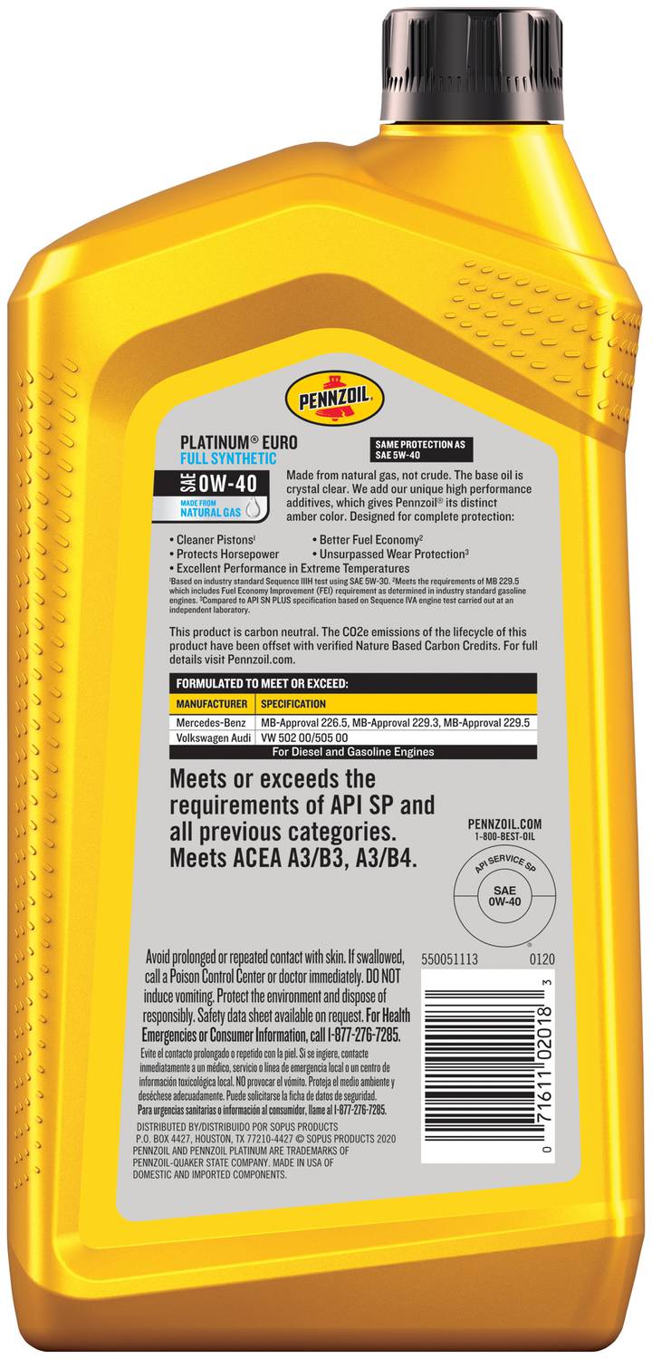 メンテナンス Pennzoil Platinum Euro 0W-40 Amazon.com: Pennzoil Platinum Euro Full Synthetic 0W-40