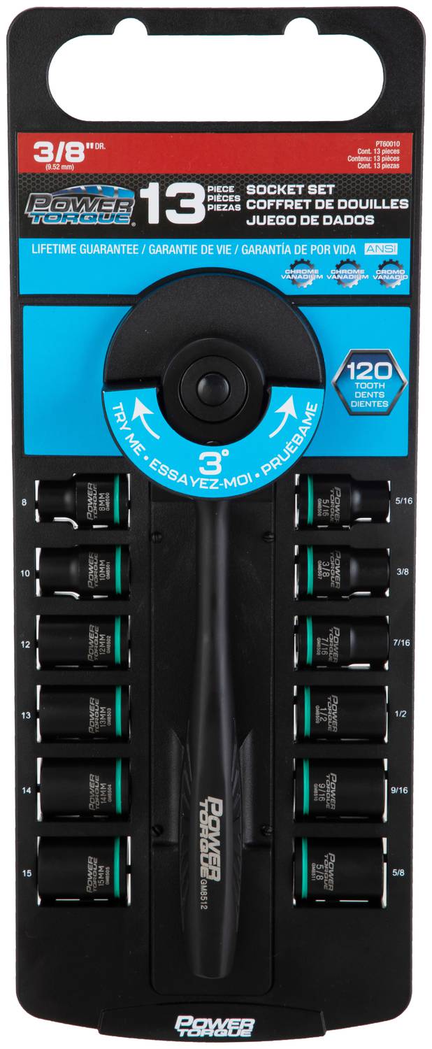 Power Torque 13 Piece 3/8 Inch Drive 6 Point SAE, Metric