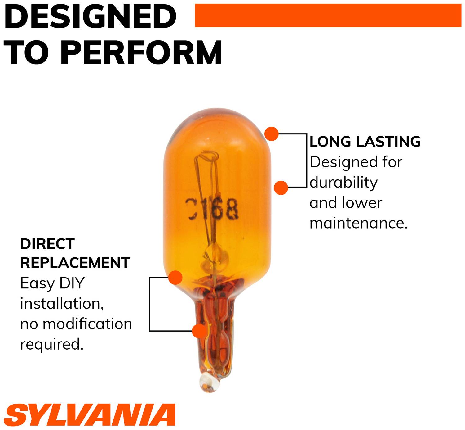 SYLVANIA 168NA Amber Long Life Incandescent Mini Bulb (Pack