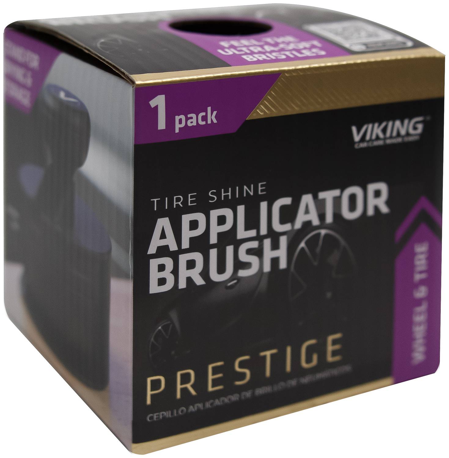 VIKING Tire Shine Applicator Brh, Automotive Tire Dressing Applicator Brush Storage Stand Included For Tire Detailing And Car Wash Kit Black 2 3 Inch Diameter P 55633540