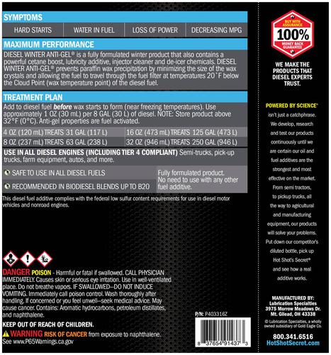 Hot Shot's Secret 16 Ounce Winter Anti-Gel Diesel Additive