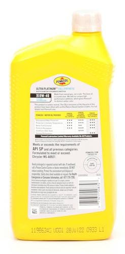Pennzoil Ultra Full Synthetic Motor Oil 0W-40 1 Quart